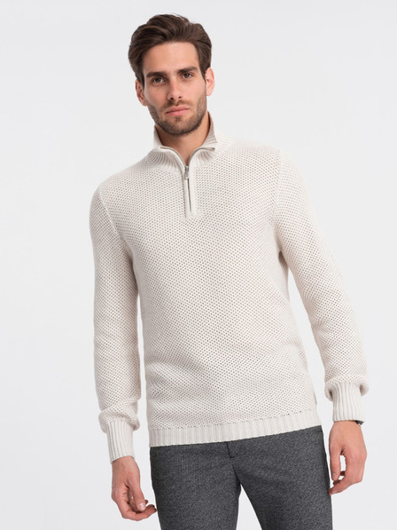 Ombre Clothing Krémový pánsky sveter s golierom Ombre Oblečenie