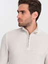Ombre Clothing Krémový pánsky sveter s golierom Ombre Oblečenie