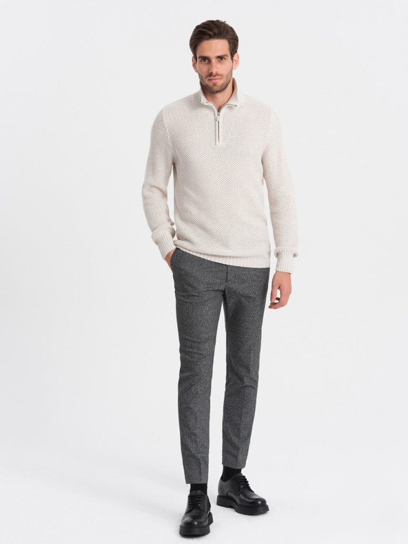 Ombre Clothing Krémový pánsky sveter s golierom Ombre Oblečenie