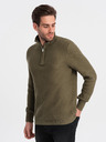 Ombre Clothing Khaki pánsky sveter s golierom Ombre Clothing