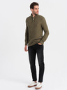 Ombre Clothing Khaki pánsky sveter s golierom Ombre Clothing