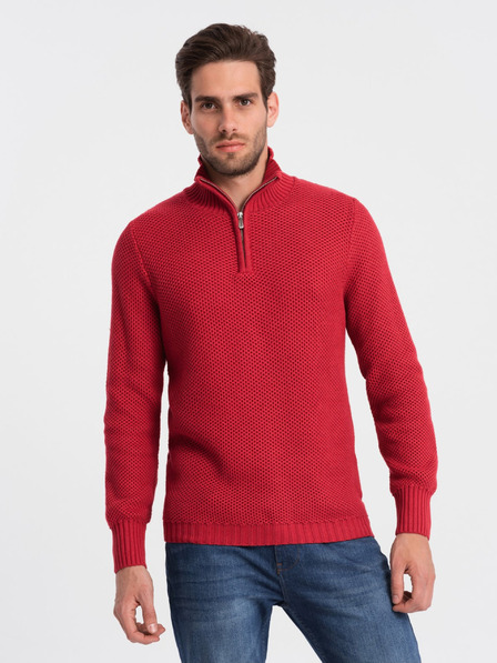 Ombre Clothing Červený pánsky sveter s golierom Ombre Oblečenie