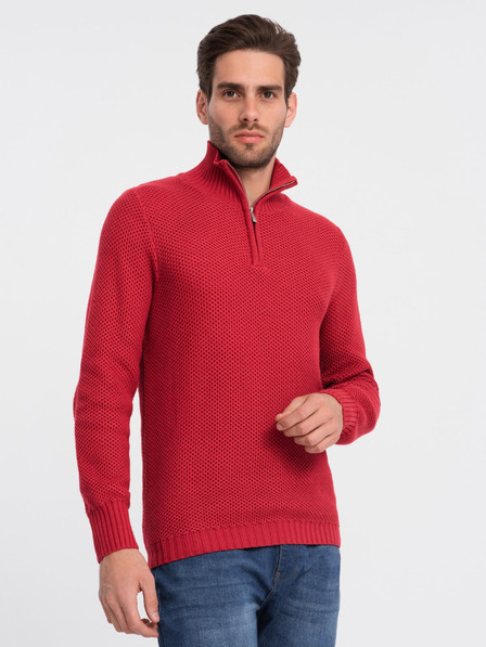 Ombre Clothing Červený pánsky sveter s golierom Ombre Oblečenie
