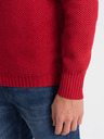 Ombre Clothing Červený pánsky sveter s golierom Ombre Oblečenie