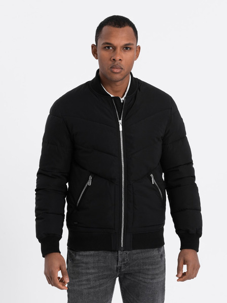 Ombre Clothing Čierna pánska prešívaná bombera Ombre Oblečenie