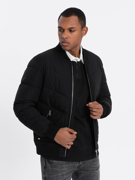 Ombre Clothing Čierna pánska prešívaná bombera Ombre Oblečenie
