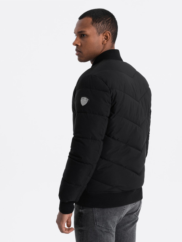 Ombre Clothing Čierna pánska prešívaná bombera Ombre Oblečenie