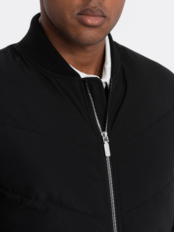 Ombre Clothing Čierna pánska prešívaná bombera Ombre Oblečenie