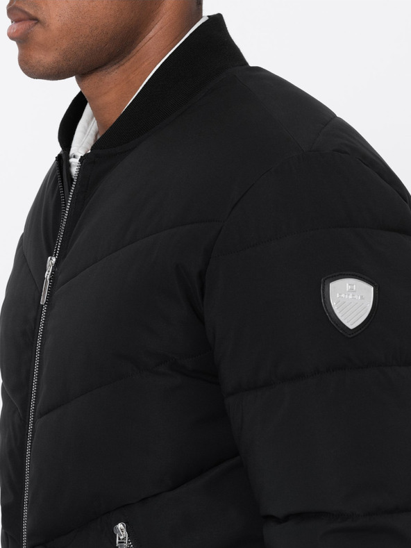 Ombre Clothing Čierna pánska prešívaná bombera Ombre Oblečenie