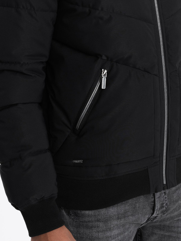 Ombre Clothing Čierna pánska prešívaná bombera Ombre Oblečenie