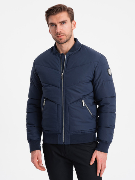 Ombre Clothing Tmavomodrá pánska prešívaná bombera Ombre Oblečenie