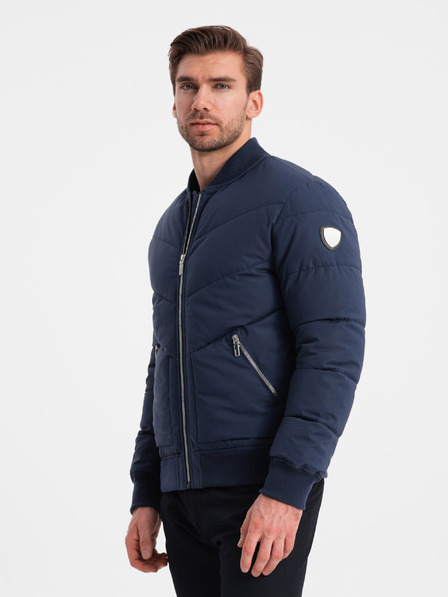Ombre Clothing Tmavomodrá pánska prešívaná bombera Ombre Oblečenie