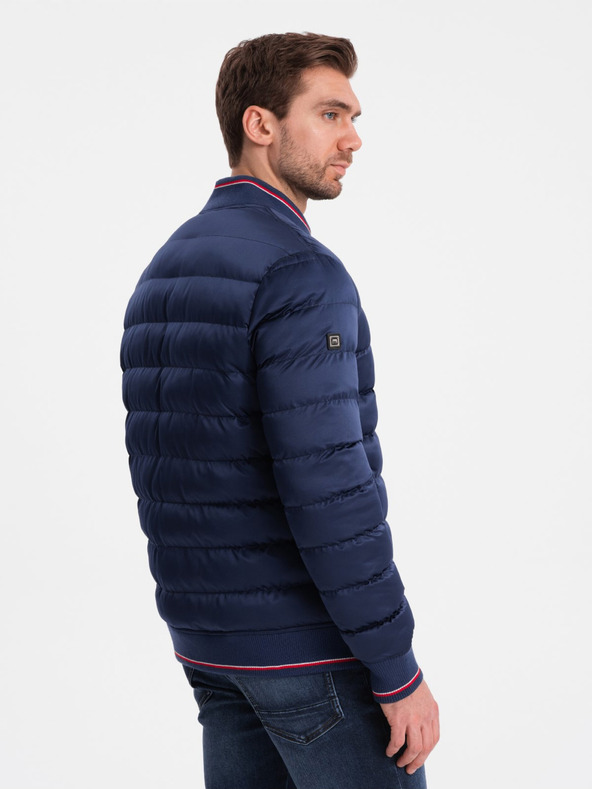 Ombre Clothing Tmavomodrá pánska prešívaná bombera Ombre Oblečenie