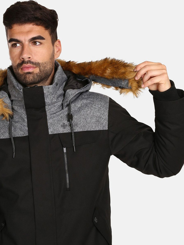 Kilpi Čierna pánska zimná bunda s umelou kožušinou Kilpi ALPHA