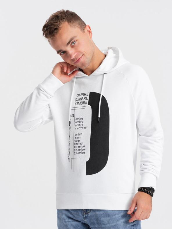 Ombre Clothing Biela pánska mikina s potlačou Ombre Clothing