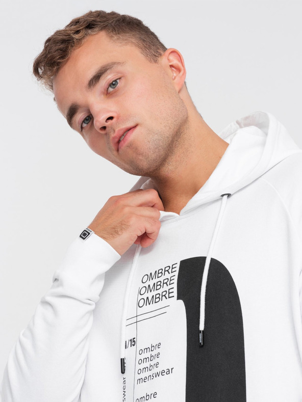 Ombre Clothing Biela pánska mikina s potlačou Ombre Clothing