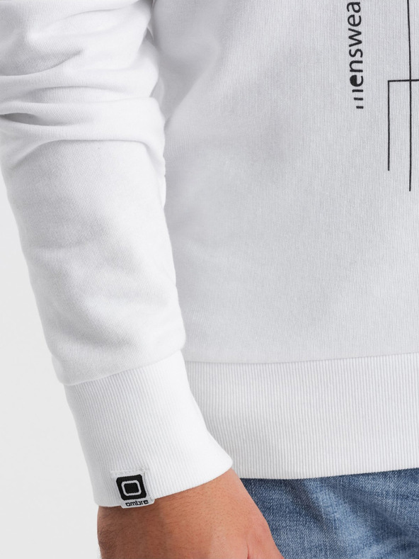 Ombre Clothing Biela pánska mikina s potlačou Ombre Clothing