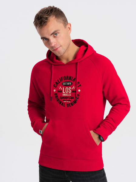 Ombre Clothing Červená pánska mikina s potlačou Ombre Oblečenie