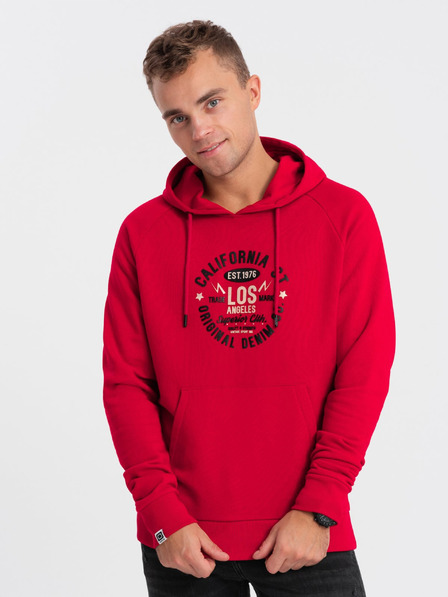 Ombre Clothing Červená pánska mikina s potlačou Ombre Oblečenie
