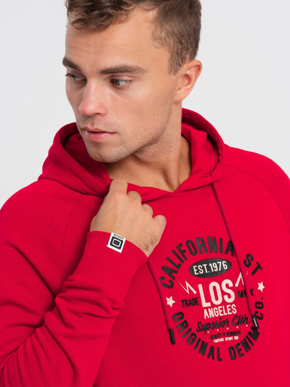 Ombre Clothing Červená pánska mikina s potlačou Ombre Oblečenie