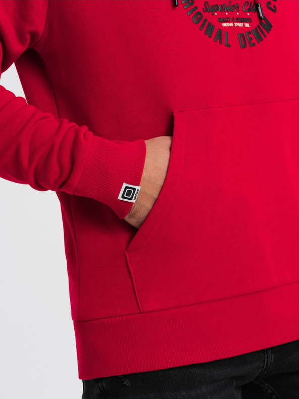 Ombre Clothing Červená pánska mikina s potlačou Ombre Oblečenie