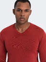 Ombre Clothing Červený pánsky základný sveter s výstrihom do V Oblečenie Ombre