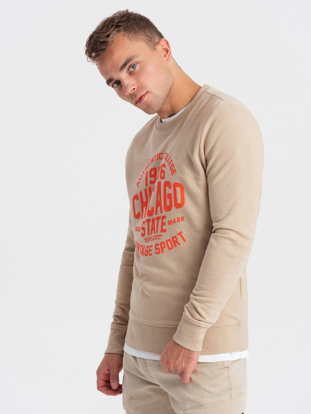 Ombre Clothing Béžová pánska mikina s potlačou Ombre Oblečenie