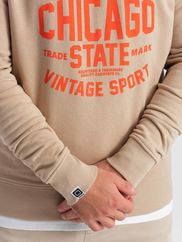 Ombre Clothing Béžová pánska mikina s potlačou Ombre Oblečenie