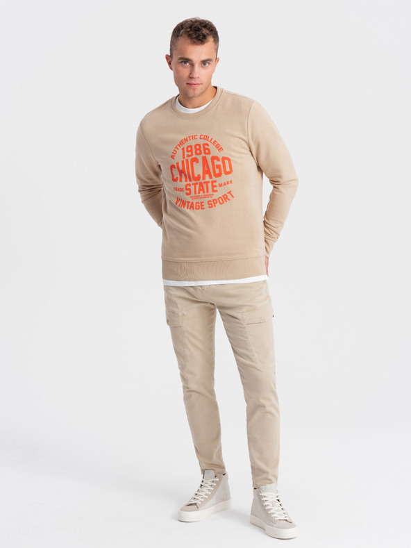 Ombre Clothing Béžová pánska mikina s potlačou Ombre Oblečenie