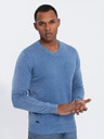 Ombre Clothing Modrý pánsky základný sveter s výstrihom do V Oblečenie Ombre