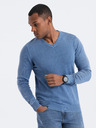 Ombre Clothing Modrý pánsky základný sveter s výstrihom do V Oblečenie Ombre