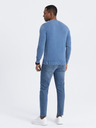 Ombre Clothing Modrý pánsky základný sveter s výstrihom do V Oblečenie Ombre