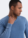 Ombre Clothing Modrý pánsky základný sveter s výstrihom do V Oblečenie Ombre