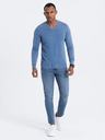 Ombre Clothing Modrý pánsky základný sveter s výstrihom do V Oblečenie Ombre