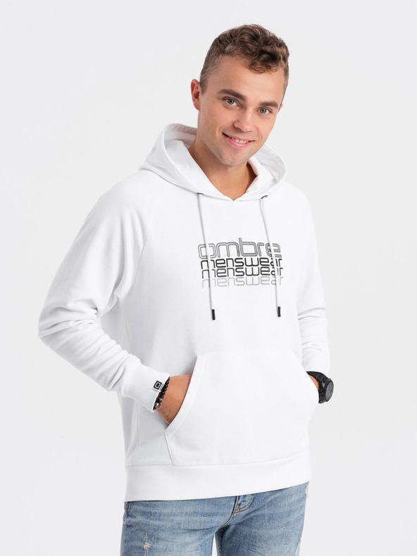 Ombre Clothing Biela pánska mikina s kapucňou Ombre Oblečenie