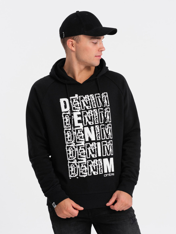 Ombre Clothing Čiernobiela pánska mikina s kapucňou a potlačou Ombre Clothing