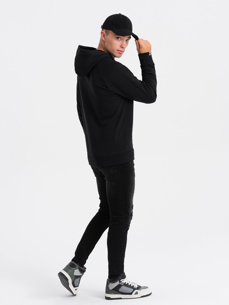 Ombre Clothing Čiernobiela pánska mikina s kapucňou a potlačou Ombre Clothing