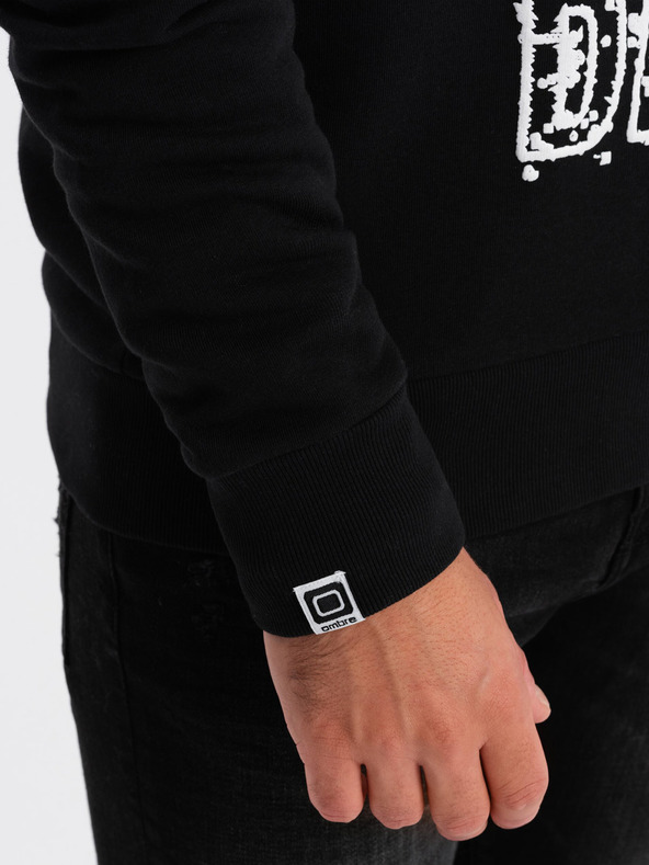 Ombre Clothing Čiernobiela pánska mikina s kapucňou a potlačou Ombre Clothing