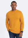 Ombre Clothing Horčicový pánsky základný sveter so stojacím golierom Ombre Clothing