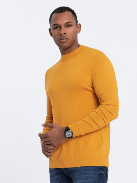 Ombre Clothing Horčicový pánsky základný sveter so stojacím golierom Ombre Clothing