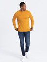 Ombre Clothing Horčicový pánsky základný sveter so stojacím golierom Ombre Clothing