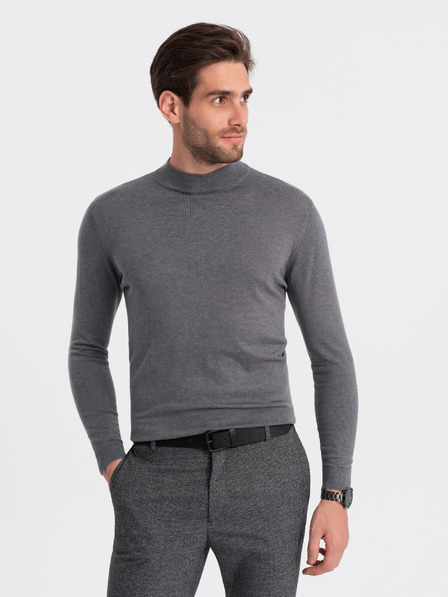 Ombre Clothing Šedý pánsky základný sveter so stojacím golierom Ombre Clothing
