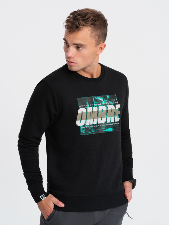 Ombre Clothing Čierna pánska mikina s potlačou Ombre Clothing