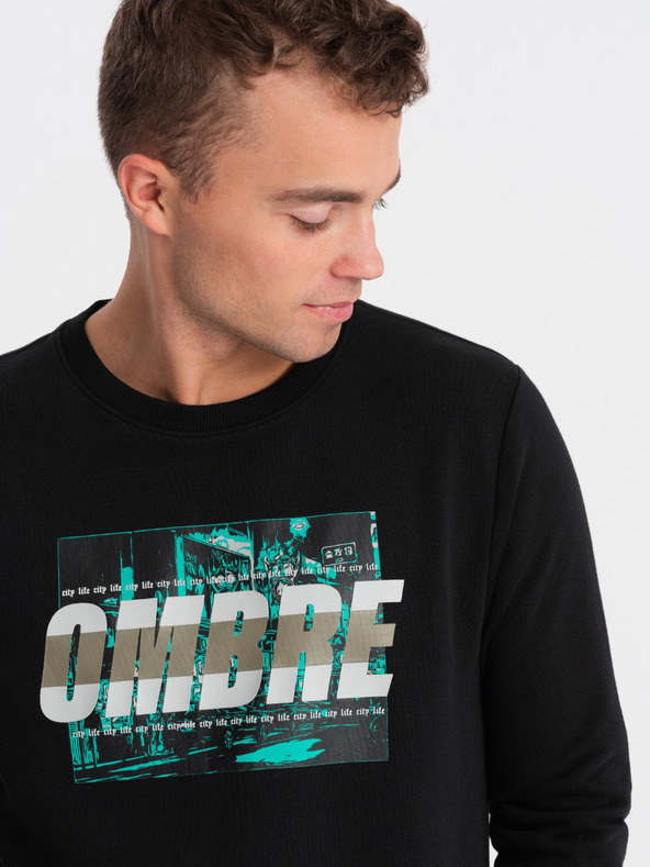 Ombre Clothing Čierna pánska mikina s potlačou Ombre Clothing