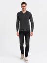 Ombre Clothing Čierny pánsky základný sveter s výstrihom do V Oblečenie Ombre