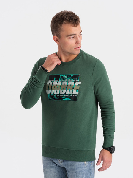 Ombre Clothing Zelená pánska mikina s potlačou Ombre Clothing
