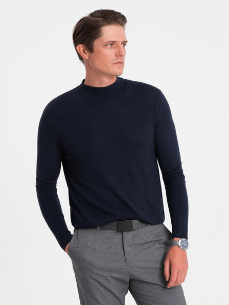 Ombre Clothing Tmavomodrý pánsky základný sveter so stojacím golierom Ombre Clothing