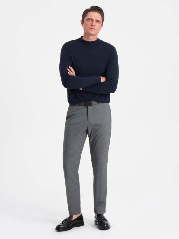 Ombre Clothing Tmavomodrý pánsky základný sveter so stojacím golierom Ombre Clothing