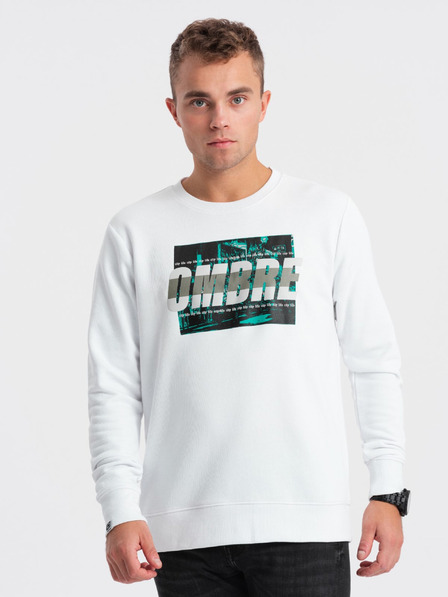 Ombre Clothing Biela pánska mikina s potlačou Ombre Clothing