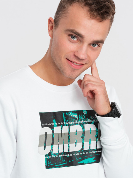 Ombre Clothing Biela pánska mikina s potlačou Ombre Clothing